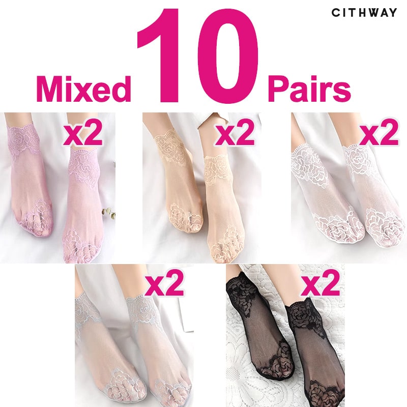 Cithway™ Floral Trim Boat Lace Socks