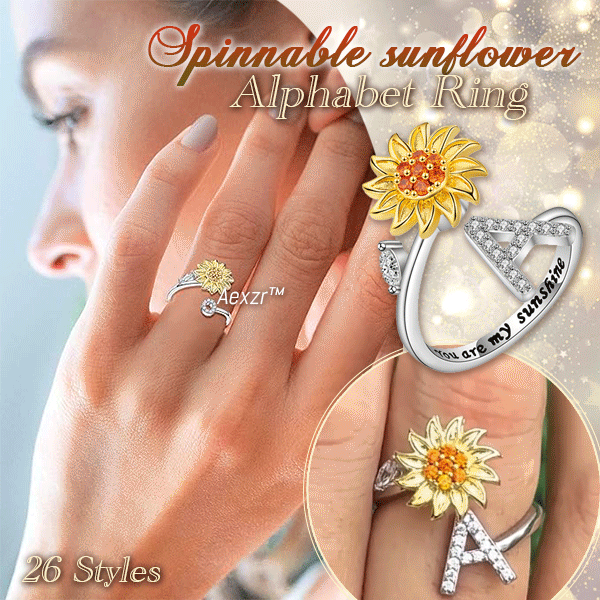 Aexzr™ Spinnable Alphabet Sunflower Ring